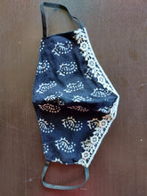 Load image into Gallery viewer, Black Block Printed Lace Border Cotton Face Mask