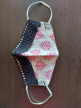 Load image into Gallery viewer, Cream Block Print Fringe Border Cotton Face Mask