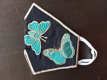 Load image into Gallery viewer, Butterfly Embroidered Black Cotton Face Mask