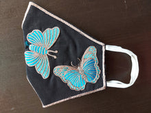 Load image into Gallery viewer, Butterfly Embroidered Black Cotton Face Mask