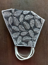 Load image into Gallery viewer, Embroidered Leaves Black and Grey Cotton Face Mask
