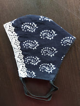 Load image into Gallery viewer, Black Block Printed Lace Border Cotton Face Mask