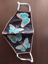 Load image into Gallery viewer, Butterfly Embroidered Black Cotton Face Mask