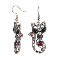 Load image into Gallery viewer, Cat Dangle Boho Earrings - Silver Beaded