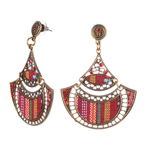 Bohemian Beaded Multicolor Woven Fabric Earrings