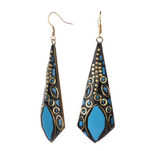 Load image into Gallery viewer, Blue Mosaic Stone Statement Dangle Earrings