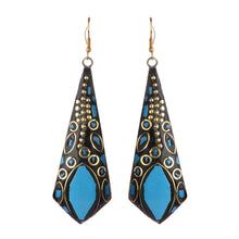 Load image into Gallery viewer, Blue Mosaic Stone Statement Dangle Earrings