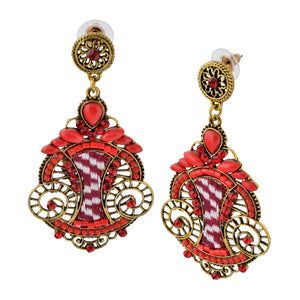 Bohemian Beaded Woven Fabric Red Fashion Earrings