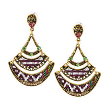 Load image into Gallery viewer, Bohemian Beaded Woven Fabric Maroon Earrings