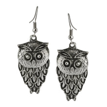Load image into Gallery viewer, Silver Owl Dangle Boho Earrings