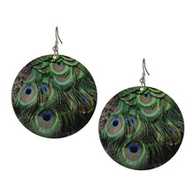 Load image into Gallery viewer, Circular Peacock Feather Drop Boho Earrings