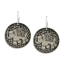 Load image into Gallery viewer, Circular Etched Silvery Elephant Earrings
