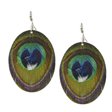 Load image into Gallery viewer, Oval Peacock Feather Drop Boho Earrings