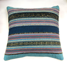 Load image into Gallery viewer, Blue Multicolor Striped Woven Throw Pillow Cover 16x16