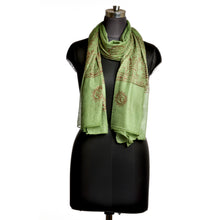 Load image into Gallery viewer, Varanasi Om Block Print Green Scarf