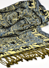 Load image into Gallery viewer, Elephant & Camel Print Blue Ultrasoft Shawl Wrap Scarf