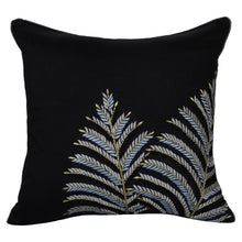 Load image into Gallery viewer, Black Embroidered Leaf Decorative Throw Pillow Cover 16x16