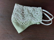 Load image into Gallery viewer, Light Green with White Lace Border Cotton Face Mask