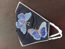 Load image into Gallery viewer, Butterfly Embroidered Black Cotton Face Mask