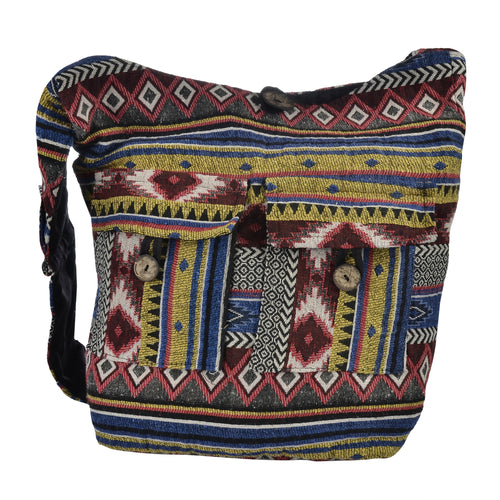 The Kajri - Boho Style Messenger Cross Body Bag - Maroon/Yellow