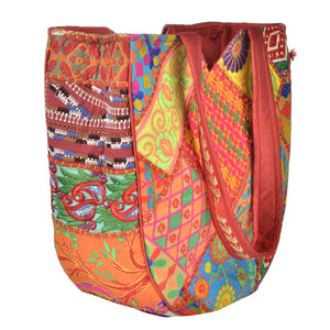 The Kali Shoulder Handbag - Red Embroidered