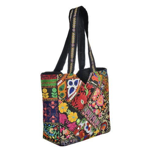The Kali Shoulder bag - Black Embroidered