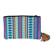 Load image into Gallery viewer, The Bhaloo Clutch Boho Purse - Blue/White/Pink