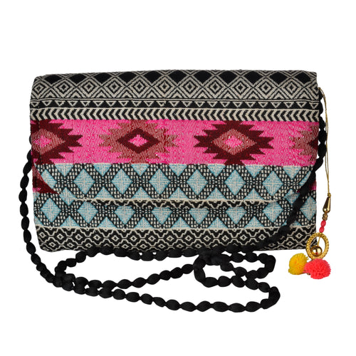 The Sheera Clutch Boho Purse - Blue/Pink