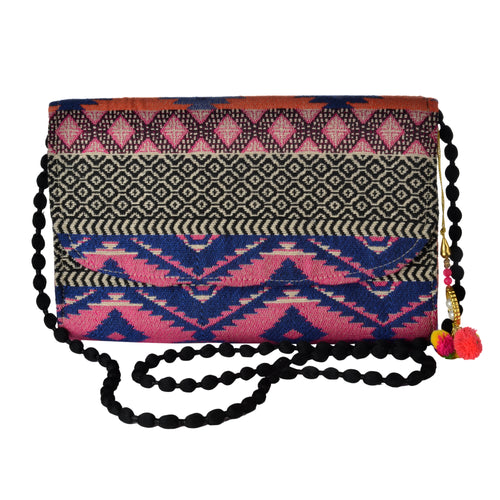 The Sheera clutch boho Purse - Pink/Dark Blue