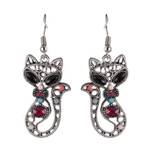 Load image into Gallery viewer, Cat Dangle Boho Earrings - Silver Beaded