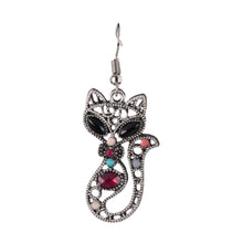 Load image into Gallery viewer, Cat Dangle Boho Earrings - Silver Beaded