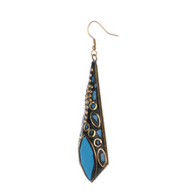 Load image into Gallery viewer, Blue Mosaic Stone Statement Dangle Earrings