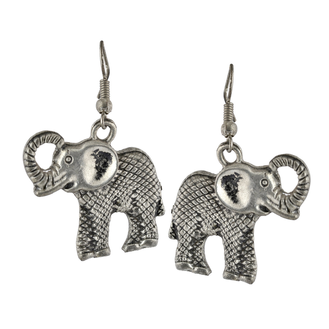 Silvery Elephant Dangle Boho Earrings