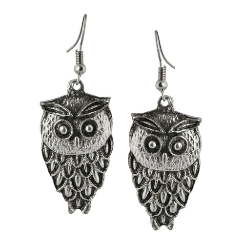 Silver Owl Dangle Boho Earrings