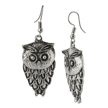 Load image into Gallery viewer, Silver Owl Dangle Boho Earrings