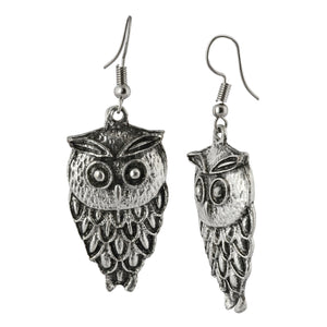 Silver Owl Dangle Boho Earrings