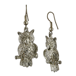 Boho Silver Owl Dangle Earrings