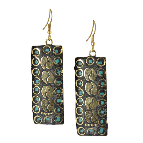 Golden Mosaic Indian Dangle Earrings