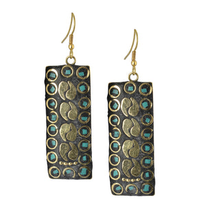 Golden Mosaic Indian Dangle Earrings