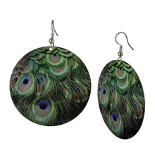 Load image into Gallery viewer, Circular Peacock Feather Drop Boho Earrings