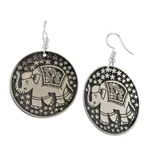 Load image into Gallery viewer, Circular Etched Silvery Elephant Earrings