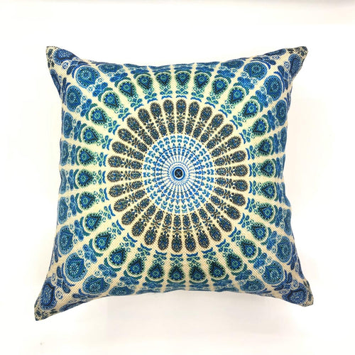 Light Blue Mandala Print Throw Pillow Cover 16x16