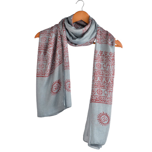 Varanasi Om Block Print Light Blue Scarf