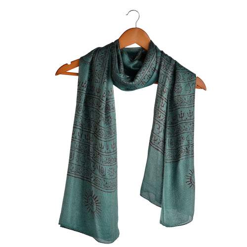 Varanasi Om Block Print Teal Scarf