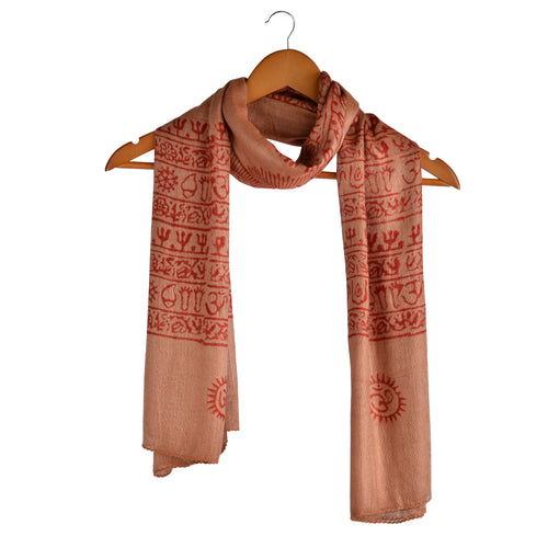 Varanasi Om Block Print Orange Scarf