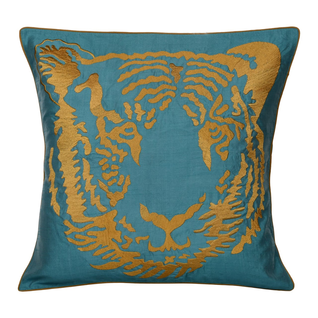 Embroidered Tiger Throw Pillow Cover 16x16